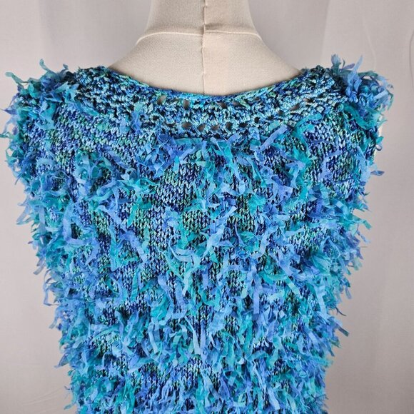 Handmade Knit Sweater Tank Top Sz Large All Over Fringe Hippie Boho Unique - Picture 7 of 9